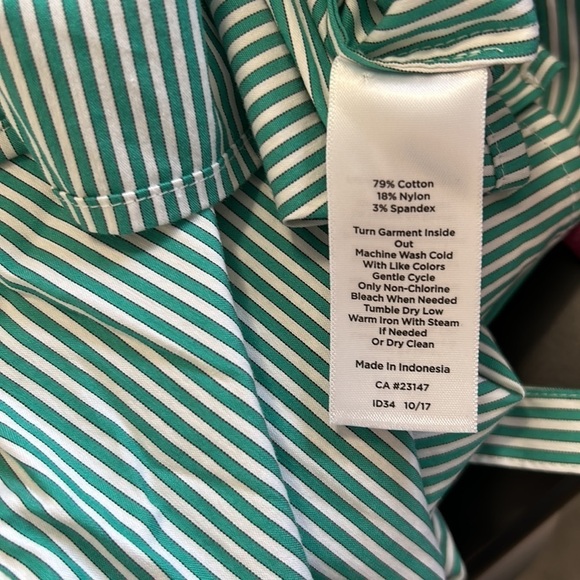 Talbots Poplin Popover Green White Striped Top Sz S - Picture 13 of 13